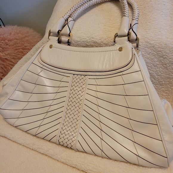 Cole Haan Cream Leather Woven Satchel - Picture 11 of 11
